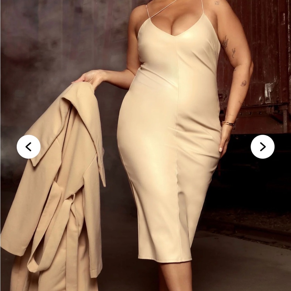 Fashion Nova Nude Slip Midi Dress with Spaghetti Straps